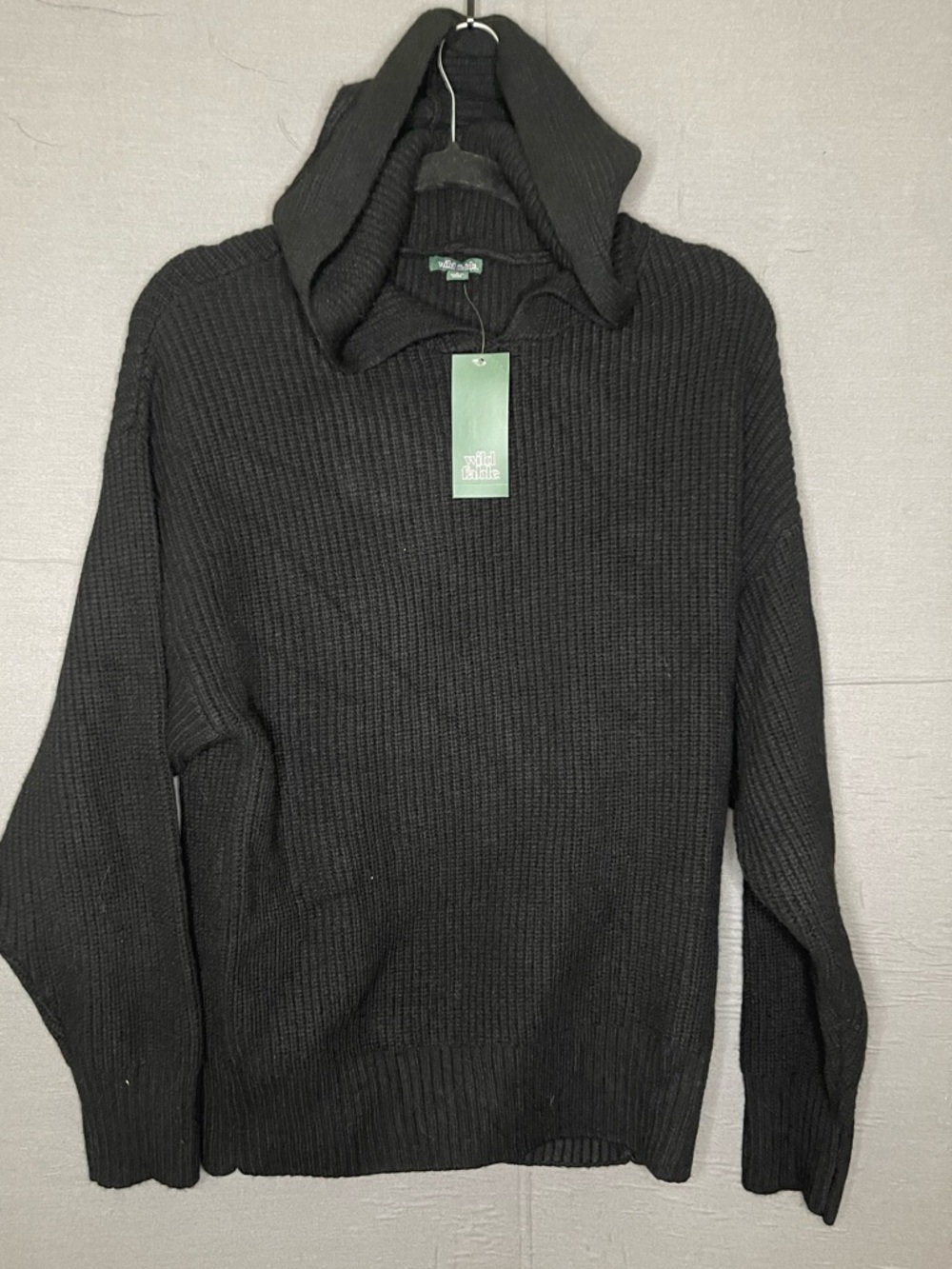 wild fable Men's Black Ribbed Turtleneck Sweater with Hood